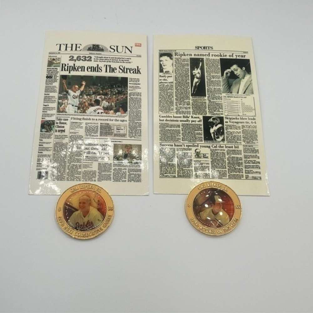 Cal Ripken Jr Hall of Fame Medallion Poster Card Set 1982 Rookie 2632 Streak 2pc